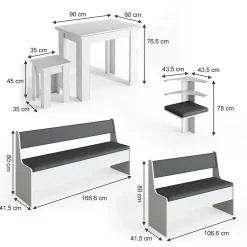 Vicco Groupe de banquettes dangle Blanc 210x41.5cm avec table