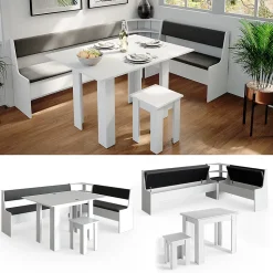 Vicco Groupe de banquettes dangle Blanc 210x41.5cm avec table