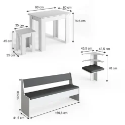 Vicco Groupe de banquettes dangle Blanc 210x41.5cm avec table