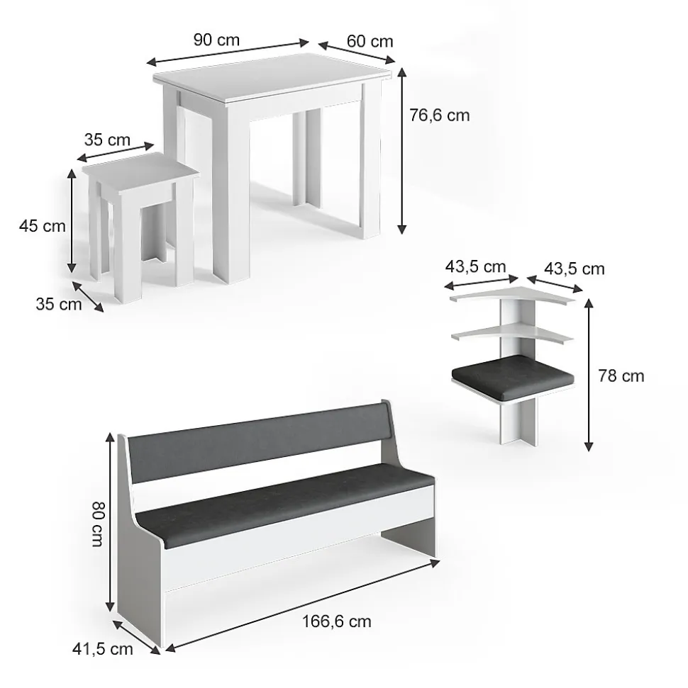 Vicco Groupe de banquettes dangle Blanc 210x41.5cm avec table