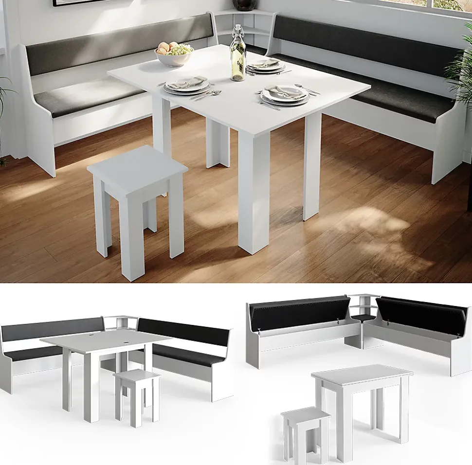 Vicco Groupe de banquettes dangle Blanc 210x41.5cm avec table