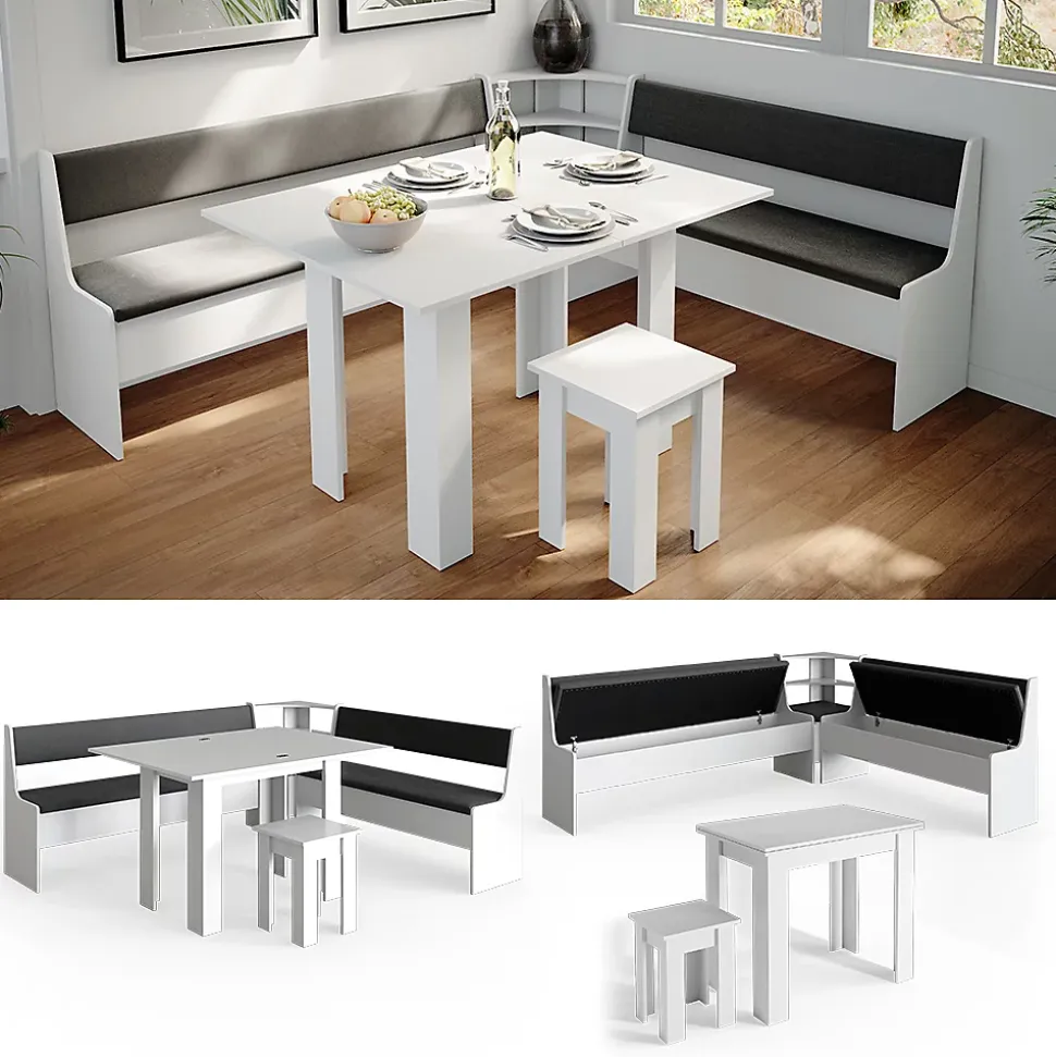 Vicco Groupe de banquettes dangle Blanc 210x41.5cm avec table