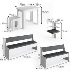 Vicco Groupe de banquettes dangle Blanc 210x41.5cm avec table