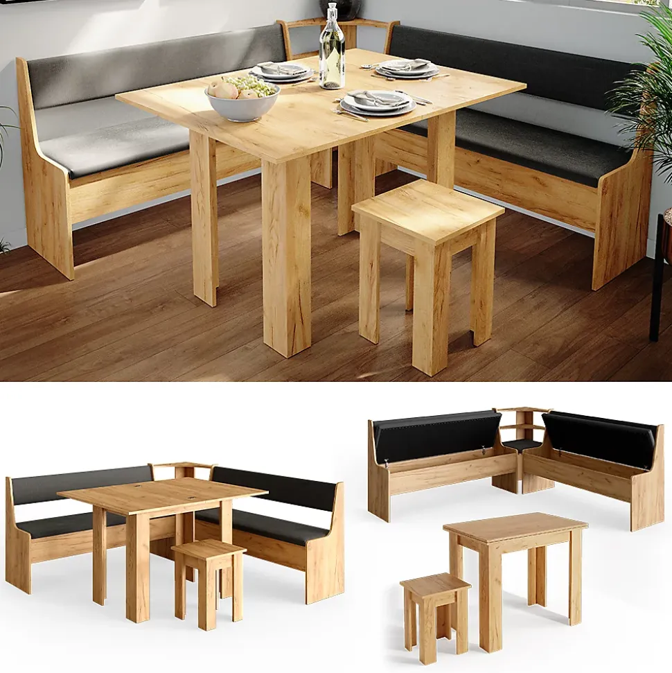 Vicco Groupe de banquettes dangle Chêne de force doré 180x41.5cm avec table