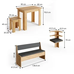Vicco Groupe de banquettes dangle Chêne de force doré 180x41.5cm avec table