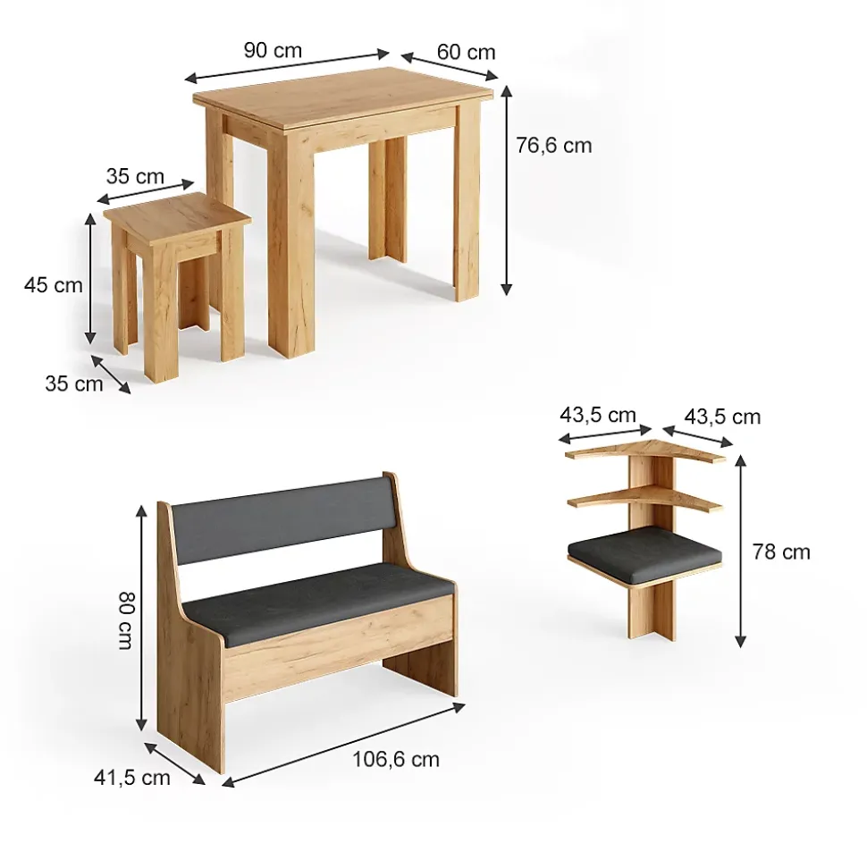 Vicco Groupe de banquettes dangle Chêne de force doré 150x41.5cm avec table