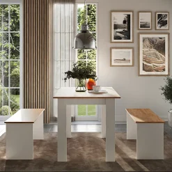 Vicco Groupe de banquettes dangle Chêne blanc/force de lor 112x73.6cm avec 2 bancs
