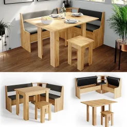 Vicco Groupe de banquettes dangle Chêne de force doré 150x41.5cm avec table