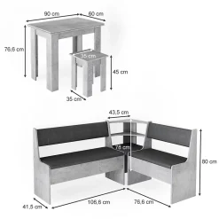 Vicco Groupe de banquettes dangle Béton 150x41.5cm avec table