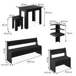 Vicco Groupe de banquettes dangle Noir 120x41.5cm avec table
