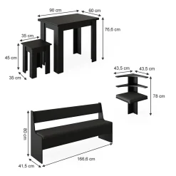 Vicco Groupe de banquettes dangle Noir 210x41.5cm avec table