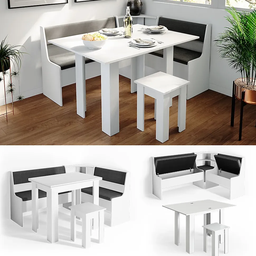 Vicco Groupe de banquettes dangle Blanc 150x41.5cm avec table