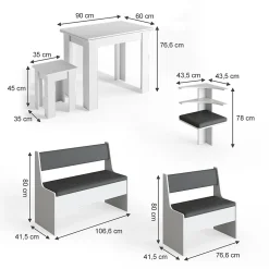 Vicco Groupe de banquettes dangle Blanc 150x41.5cm avec table