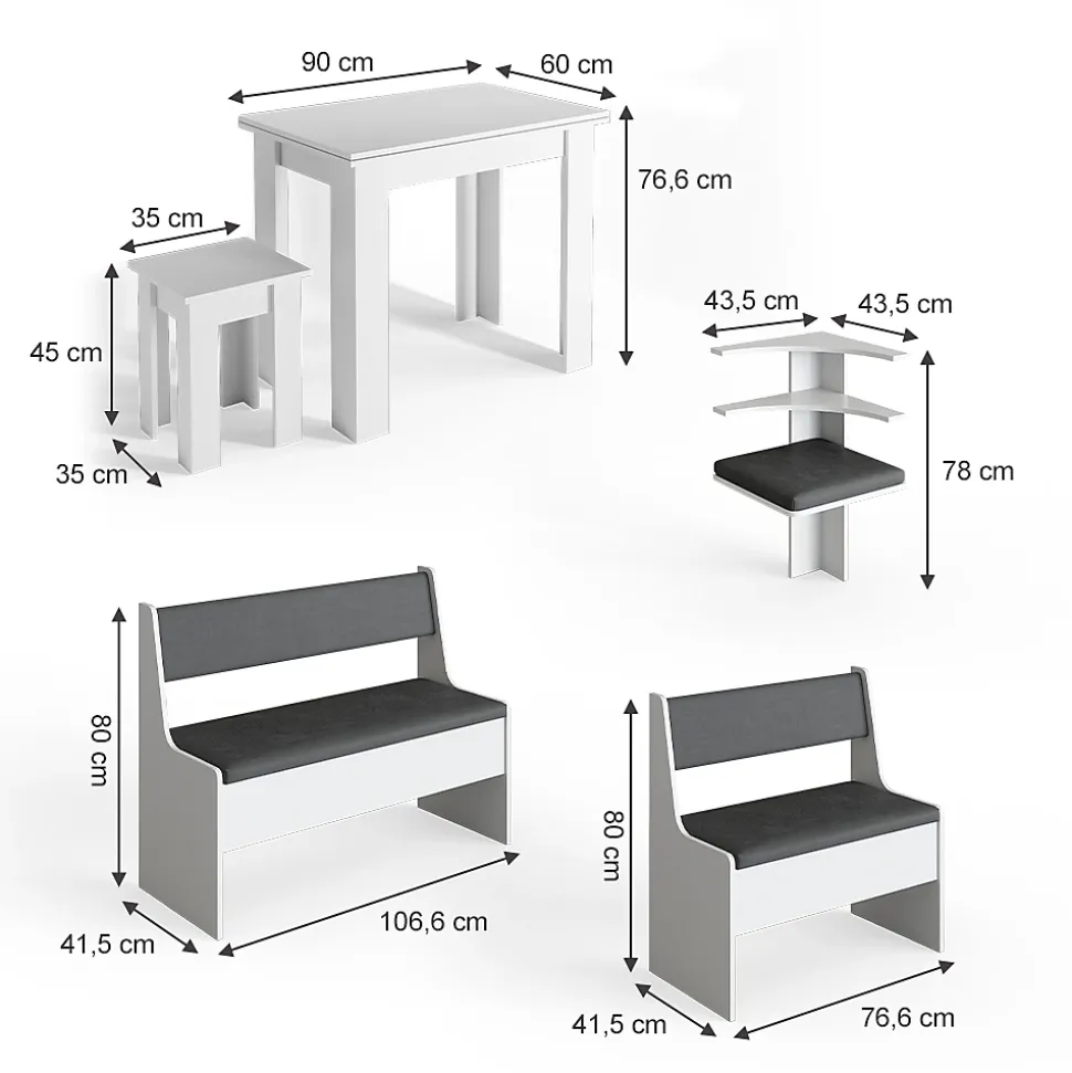 Vicco Groupe de banquettes dangle Blanc 150x41.5cm avec table