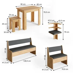 Vicco Groupe de banquettes dangle Chêne de force doré 136.6x60cm avec table