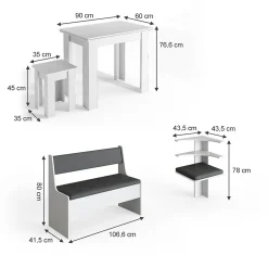 Vicco Groupe de banquettes dangle Blanc 150x41.5cm avec table
