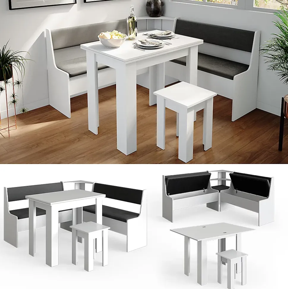 Vicco Groupe de banquettes dangle Blanc 150x41.5cm avec table