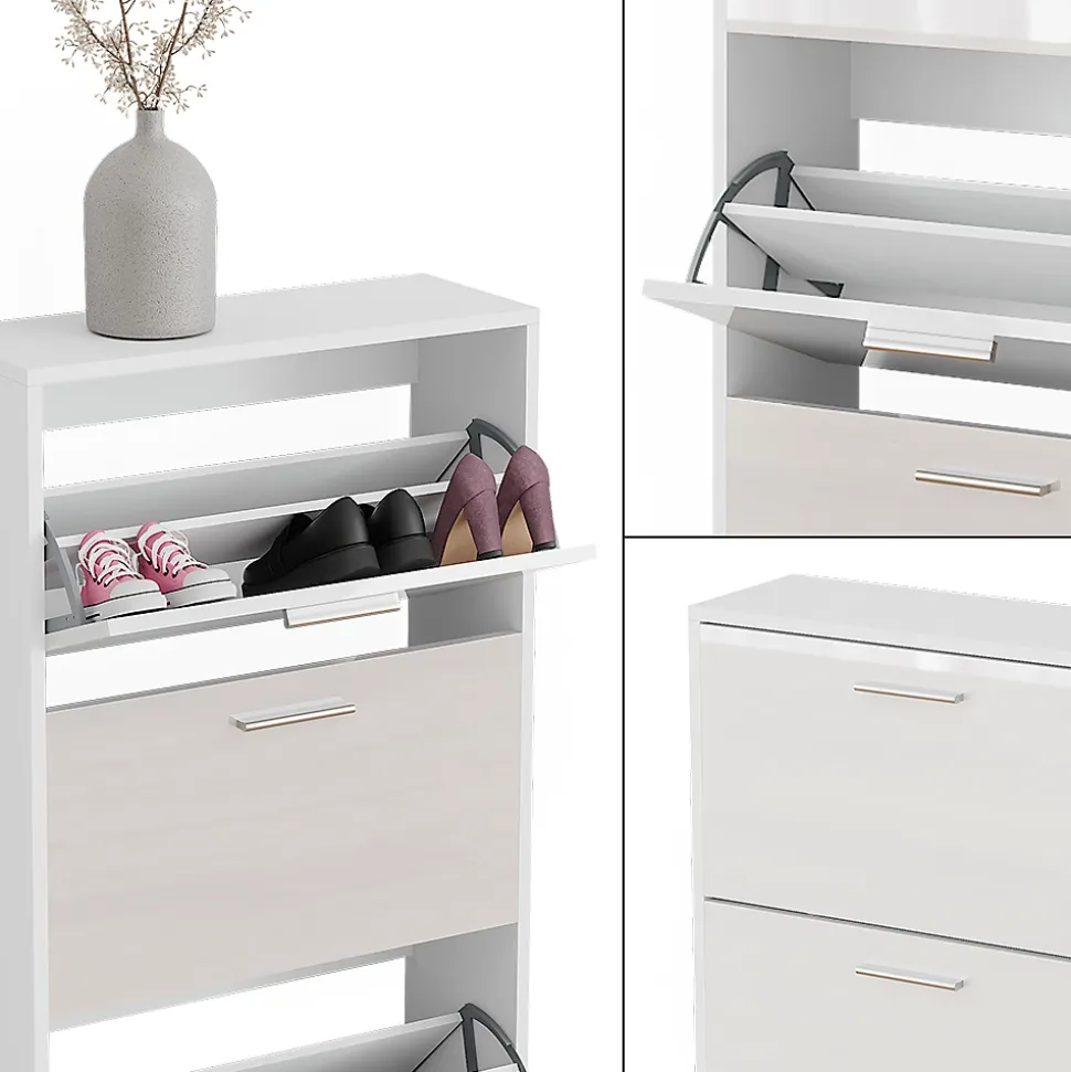 Vicco Le basculeur à chaussures blanc/blanc brillant 59x137cm avec 4 compartiments