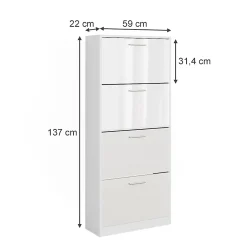 Vicco Le basculeur à chaussures blanc/blanc brillant 59x137cm avec 4 compartiments