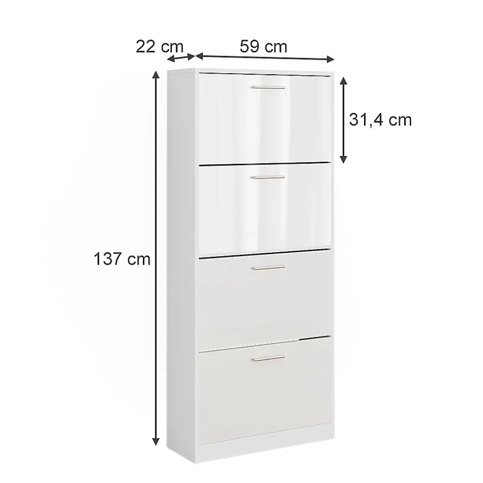 Vicco Le basculeur à chaussures blanc/blanc brillant 59x137cm avec 4 compartiments