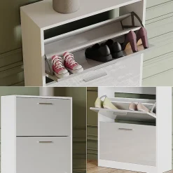 Vicco Le basculeur à chaussures blanc/blanc brillant 59x137cm avec 4 compartiments
