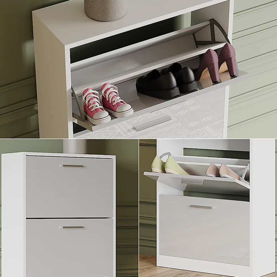 Vicco Le basculeur à chaussures blanc/blanc brillant 59x137cm avec 4 compartiments