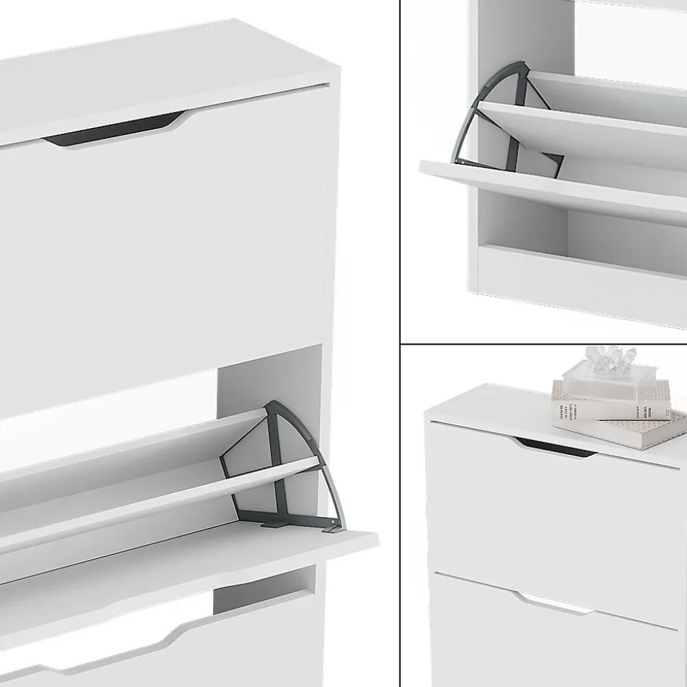Vicco Meuble à chaussure Blanc 59x137cm avec 4 tiroirs rabattables