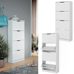 Vicco Meuble à chaussure Blanc 59x137cm avec 4 tiroirs rabattables