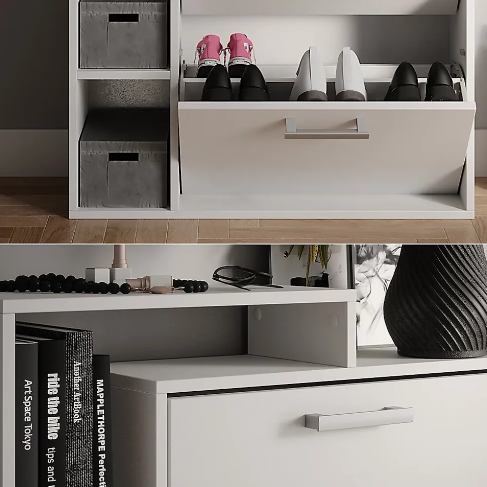 Vicco Meuble à chaussure Blanc 80x128.3cm avec 3 compartiments