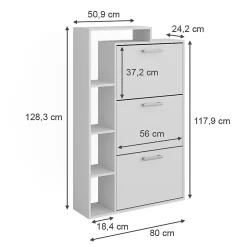 Vicco Meuble à chaussure Blanc 80x128.3cm avec 3 compartiments