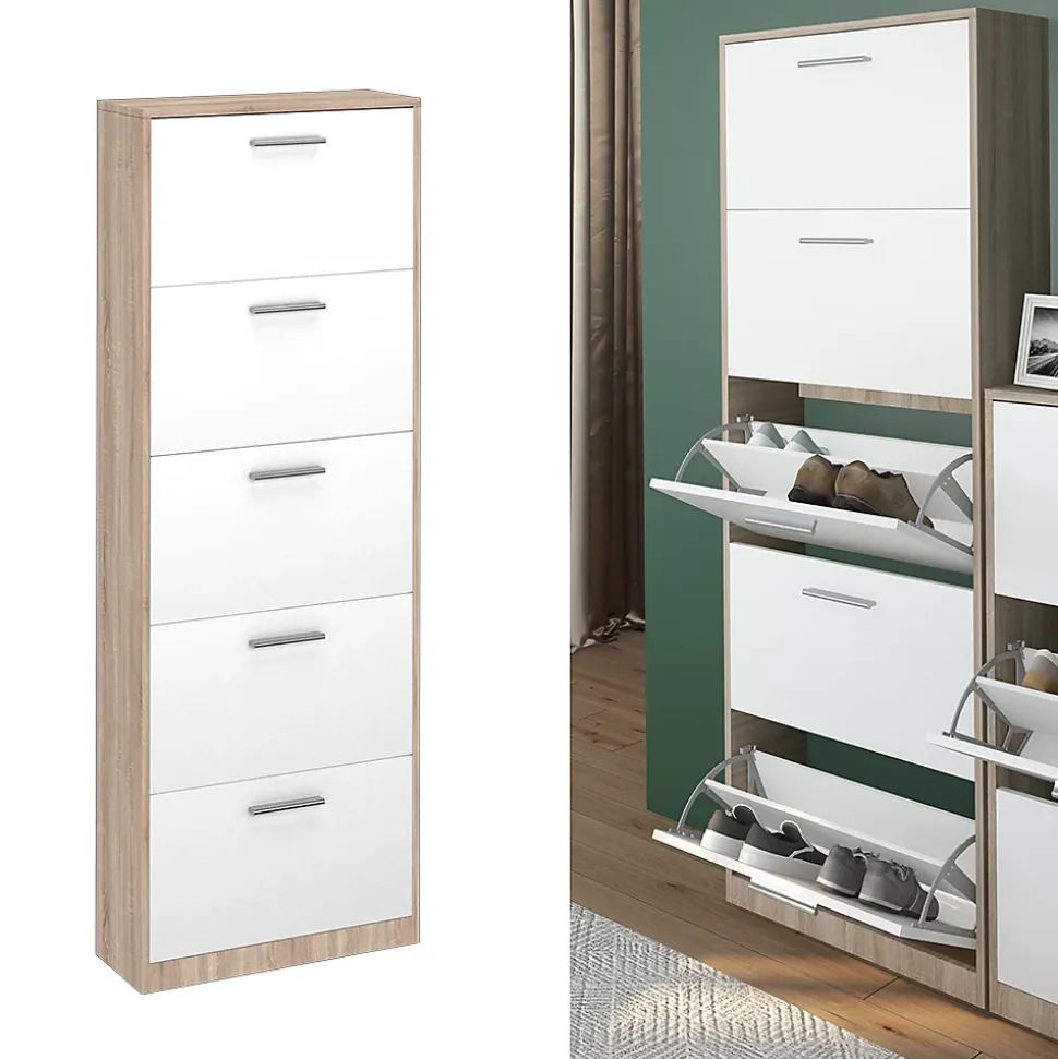 Vicco Meuble à chaussure Blanc/Sonoma 59x169.5cm