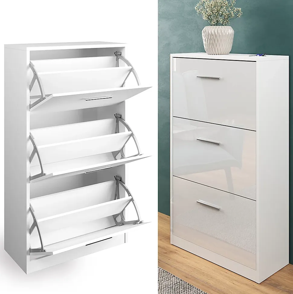 Vicco Meuble à chaussure Blanc Haute brillance 59x105cm