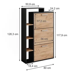 Vicco Meuble à chaussure Chêne de force doré 80x128.3cm avec 3 compartiments