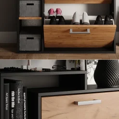 Vicco Meuble à chaussure Chêne de force doré 80x128.3cm avec 3 compartiments
