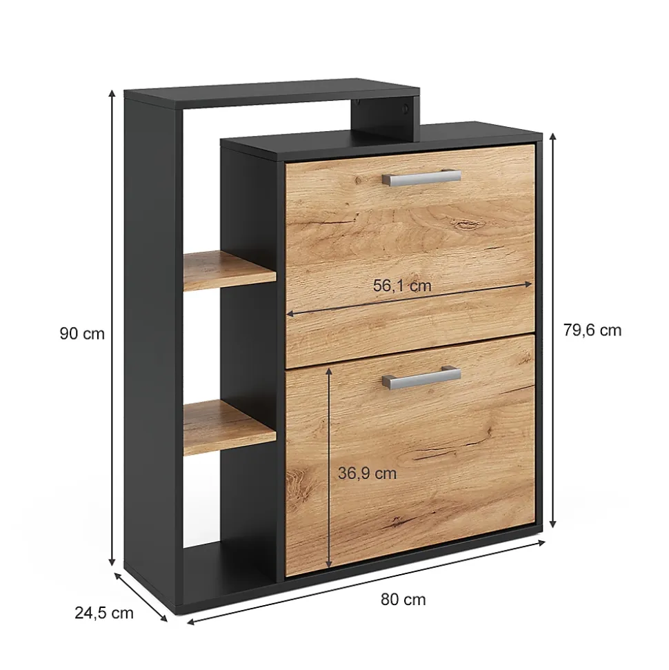 Vicco Meuble à chaussure Chêne de force doré 24.5x90cm 2 compartiments
