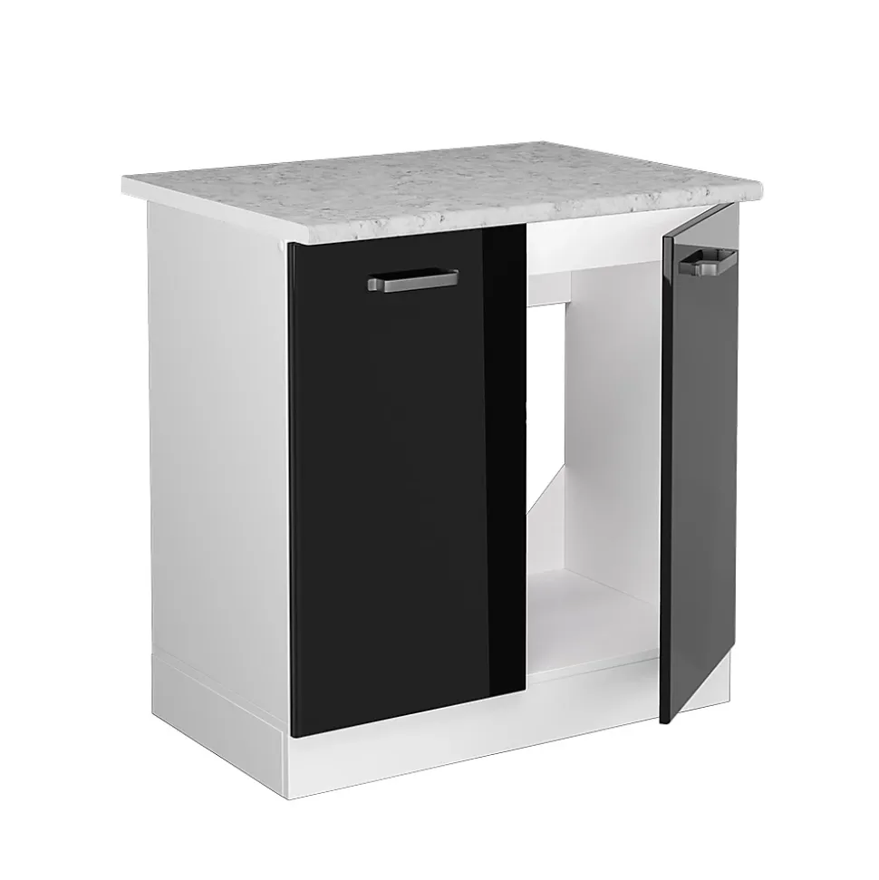 Vicco Meuble bas pour lévier Noir Haute brillance 80cm avec portes, avec PT