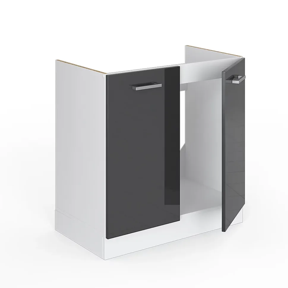 Vicco Meuble bas pour lévier Anthracite Haute brillance 80cm avec portes, sans PT
