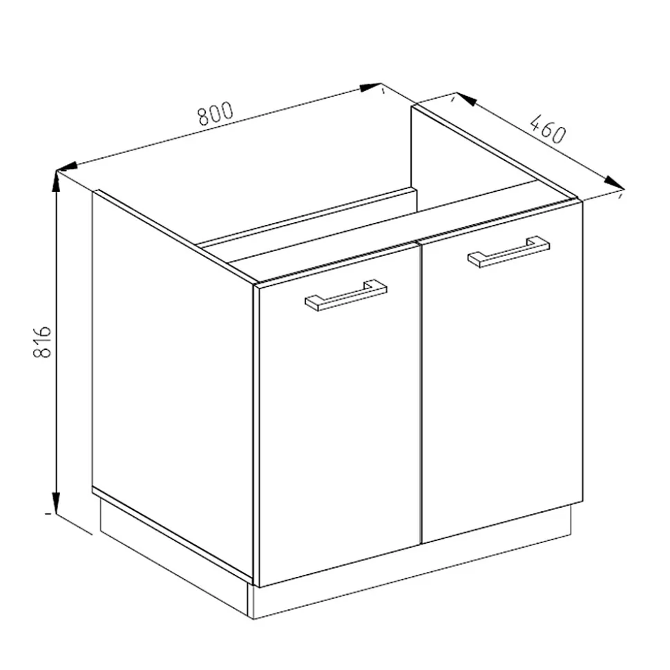 Vicco Meuble bas pour lévier Anthracite Haute brillance 80cm avec portes, sans PT
