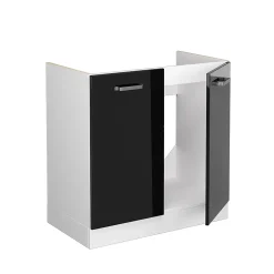 Vicco Meuble bas pour lévier Noir Haute brillance 80cm avec portes, sans PT
