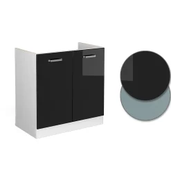 Vicco Meuble bas pour lévier Noir Haute brillance 80cm avec portes, sans PT