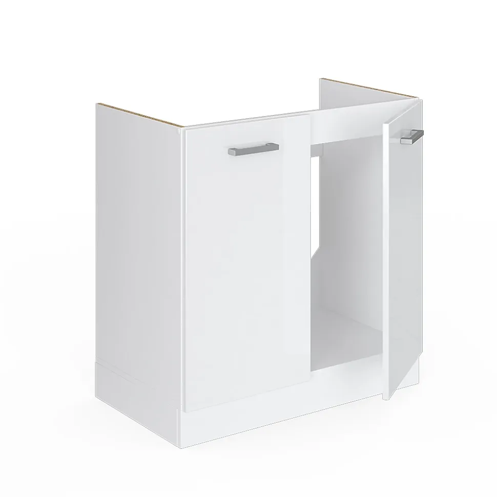 Vicco Meuble bas pour lévier Blanc Haute brillance 80cm avec portes, sans PT