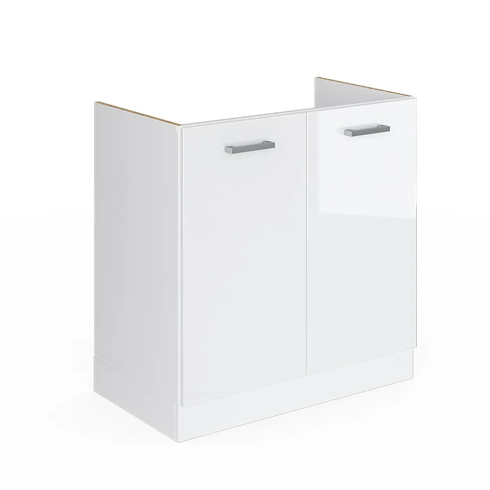 Vicco Meuble bas pour lévier Blanc Haute brillance 80cm avec portes, sans PT