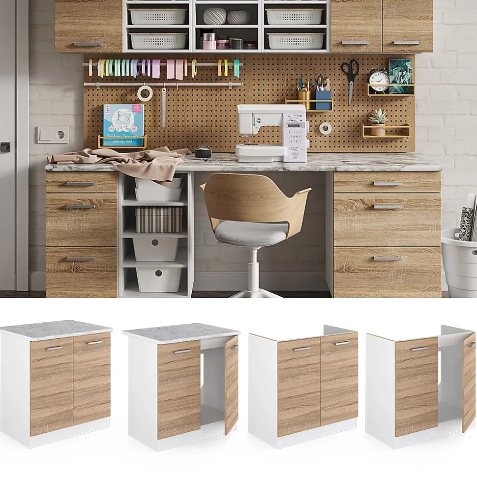Vicco Meuble bas pour lévier Sonoma 80cm avec portes, sans PT