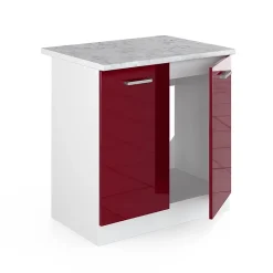 Vicco Meuble bas pour lévier Rouge bordeaux Haute brillance 80cm avec portes, avec PT