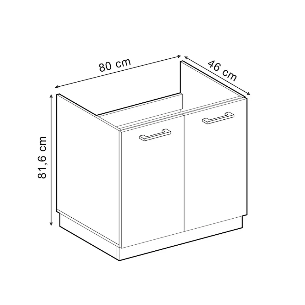 Vicco Meuble bas pour lévier Rouge bordeaux Haute brillance 80cm avec portes, avec PT