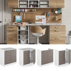 Vicco Meuble bas pour lévier Gris 80cm avec portes, avec PT