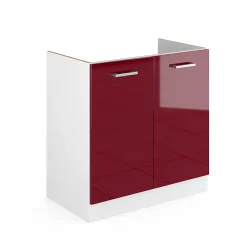 Vicco Meuble bas pour lévier Rouge bordeaux Haute brillance 80cm avec portes, sans PT
