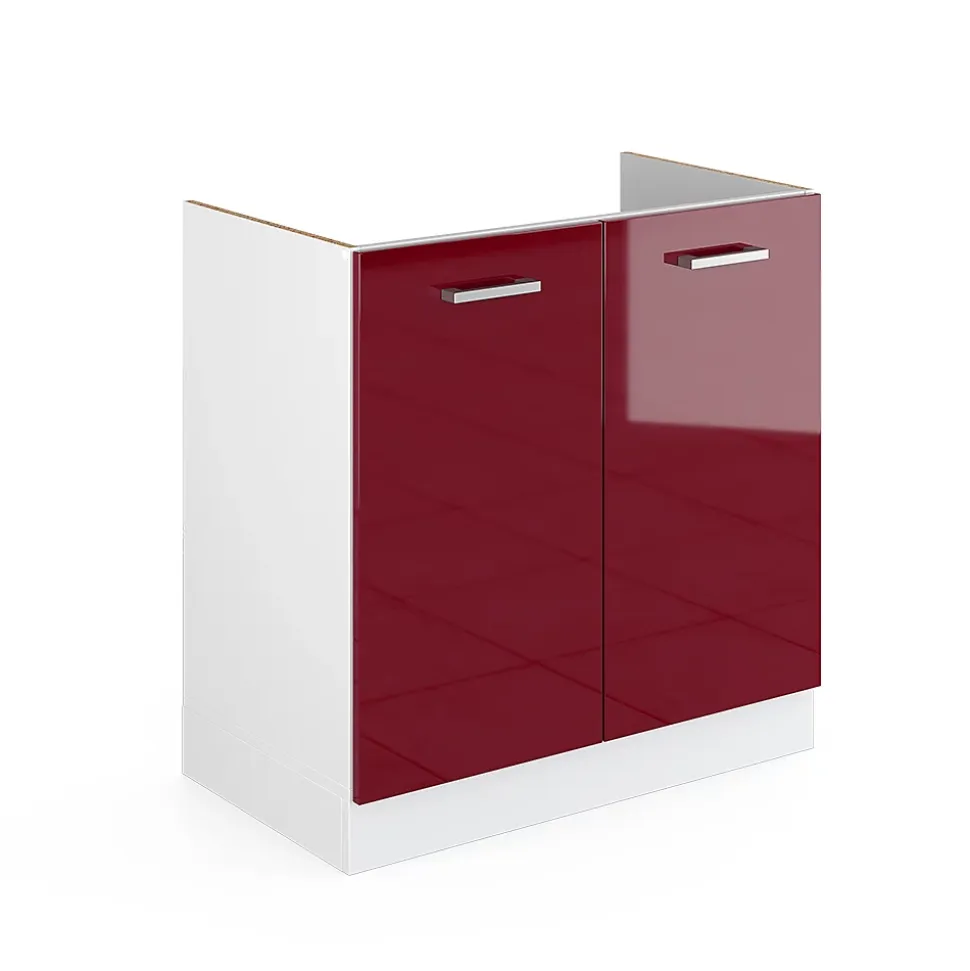Vicco Meuble bas pour lévier Rouge bordeaux Haute brillance 80cm avec portes, sans PT