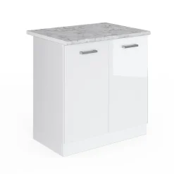Vicco Meuble bas pour lévier Blanc Haute brillance 80cm avec portes, avec PT