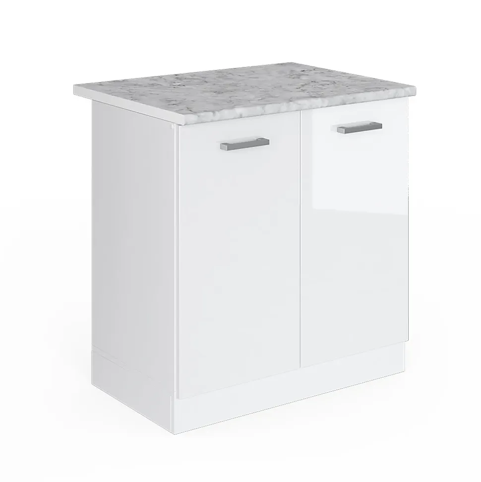 Vicco Meuble bas pour lévier Blanc Haute brillance 80cm avec portes, avec PT